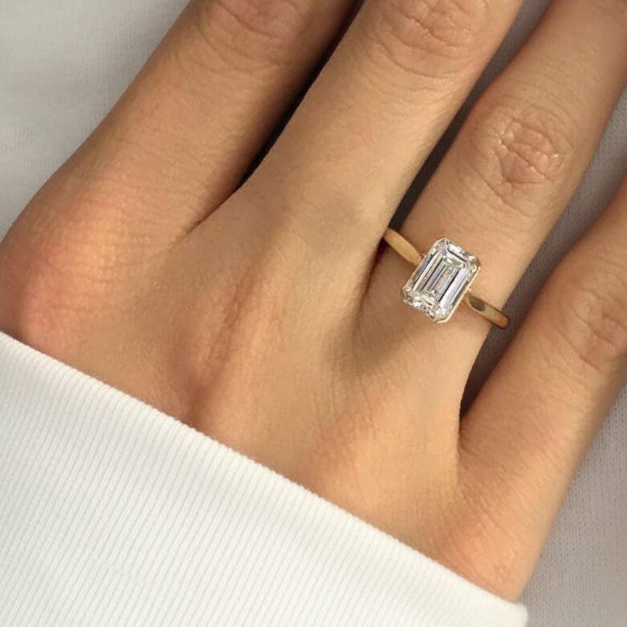 1 carat IGI Certified F color VS+ Clarity Emerald Cut Lab Grown Diamond Solitaire Engagement Ring 14K Yellow Gold