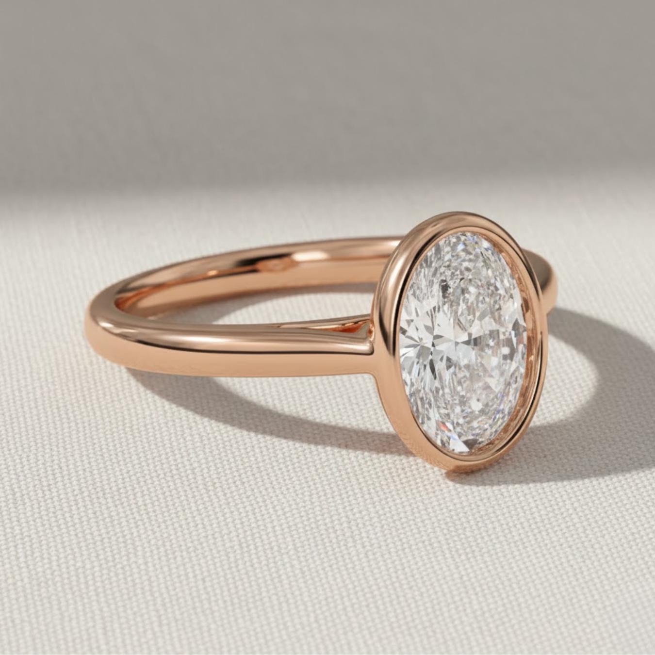 2 Carat Oval Lab Grown Diamond Solitaire Ring / Bezel Set CVD Diamond Engagement Ring / 2ct Oval Engagement Ring /Cathedral Ring