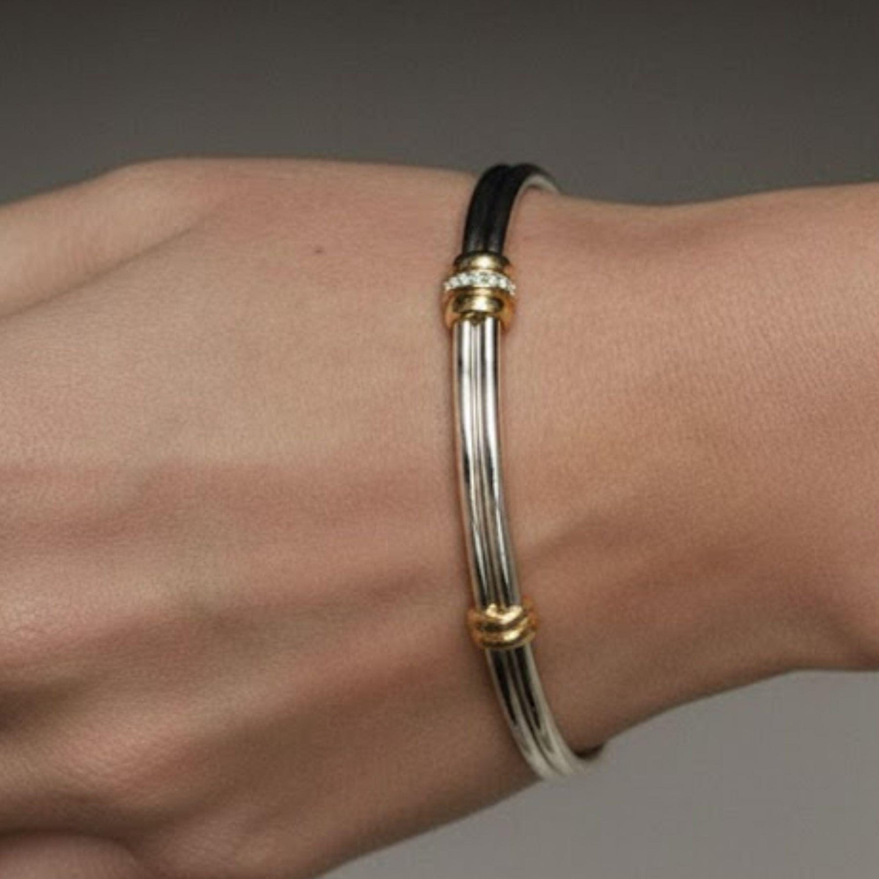 Bangle Bracelet, Statement Jewelry, Two Tone  Diamond Bangle, Minimalist Bracelet, Vintage Jewelry, Stacking Bracelet, Bangles