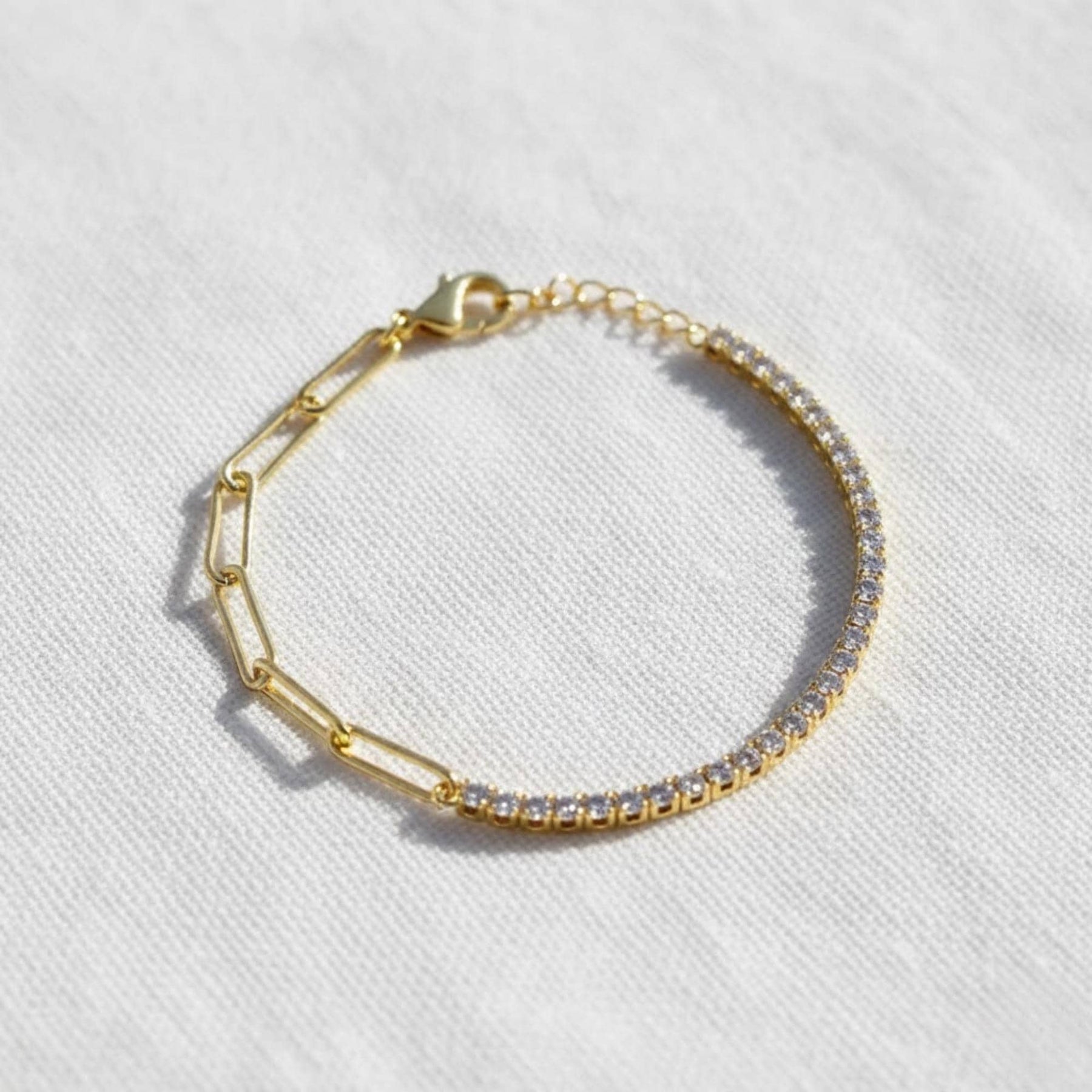 Half Tennis Half Paperclip Bracelet, Tennis Bracelet,Diamond Tennis Bracelet, Paperclip Bracelet, Link Bracelet, Gift for Her, Bracelet