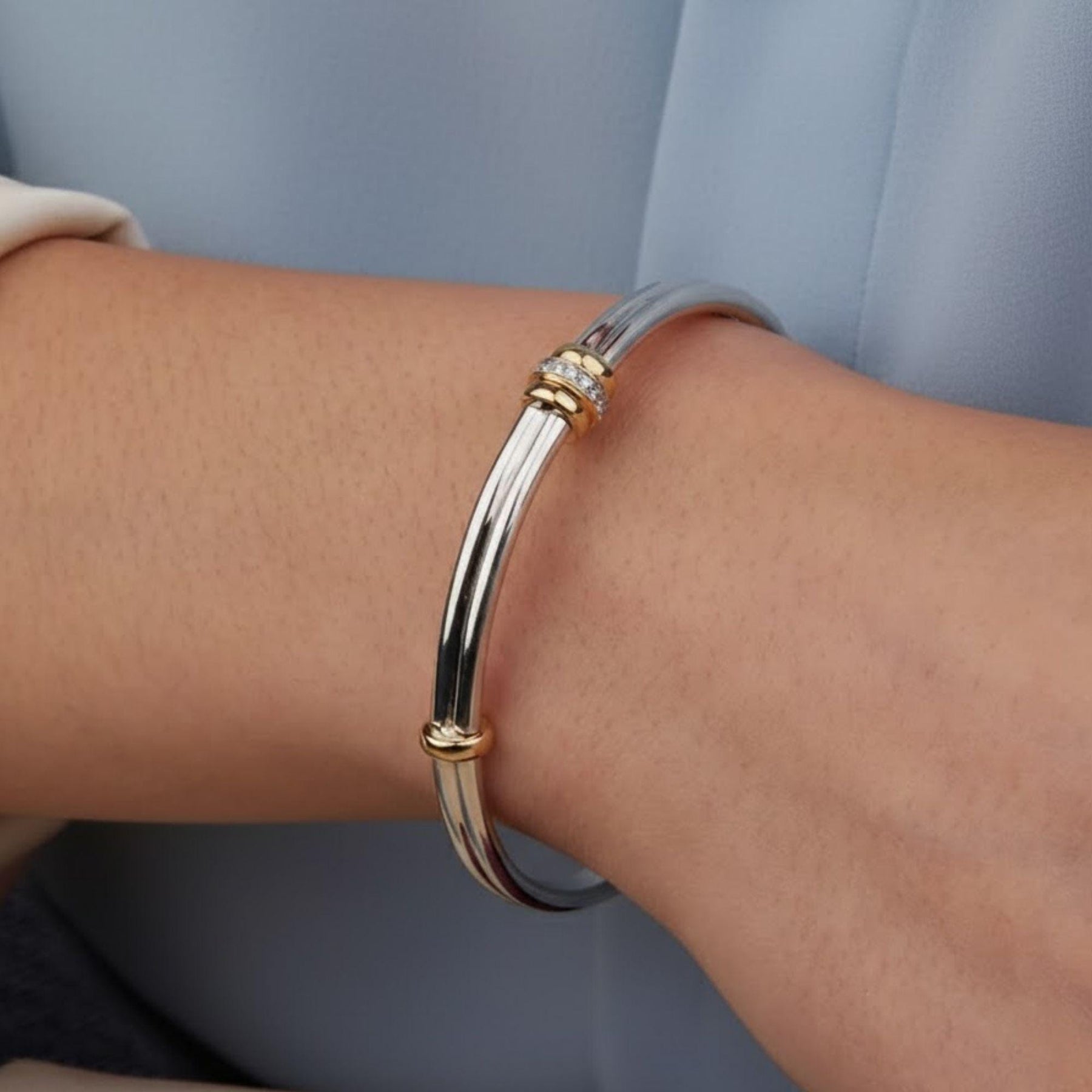 Bangle Bracelet, Statement Jewelry, Two Tone  Diamond Bangle, Minimalist Bracelet, Vintage Jewelry, Stacking Bracelet, Bangles