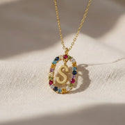 Custom Initial Necklace: Multicolor Gemstone Colorful Letter Diamond Pendant Personalized Jewelry