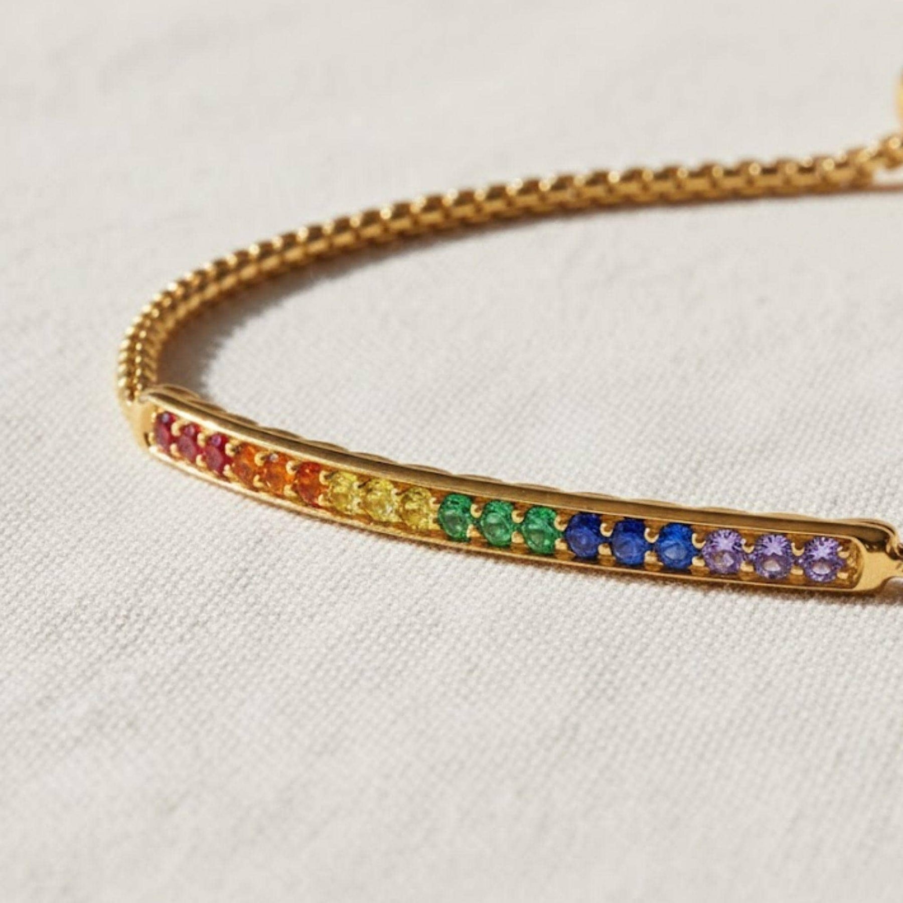 14K Gold Rainbow Bar Bracelet, Diamond Tennis Bracelet For Women, Lab Made Diamond Bracelet, Gift for Mother/Wife,Birthday Gifts
