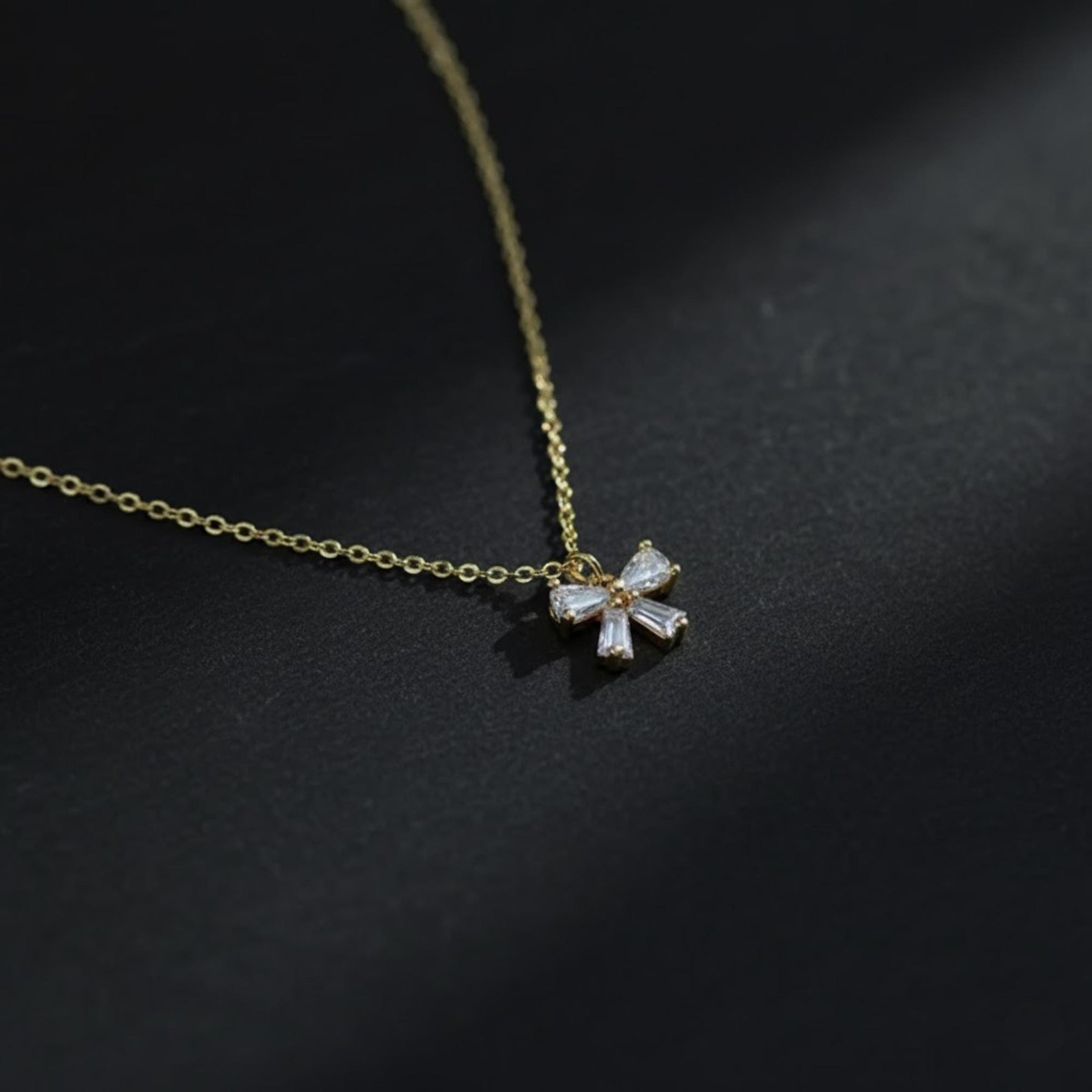Diamond Bow Necklace, 14K Gold Dainty Ribbon Necklace, Minimalist Sparkly Bow Necklace, Best Friend Gift, Bridesmaid Gift, Birthday Gift