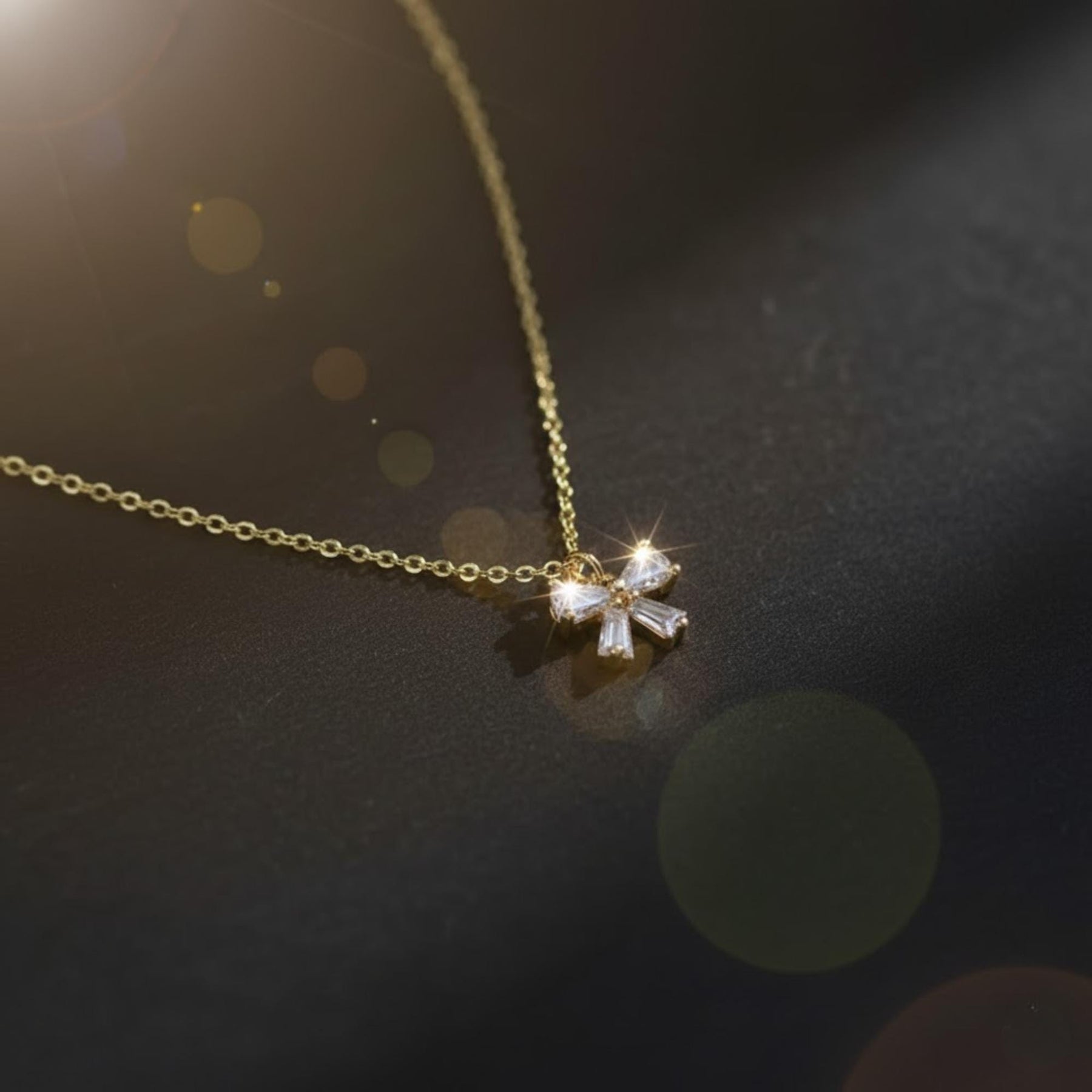 Diamond Bow Necklace, 14K Gold Dainty Ribbon Necklace, Minimalist Sparkly Bow Necklace, Best Friend Gift, Bridesmaid Gift, Birthday Gift