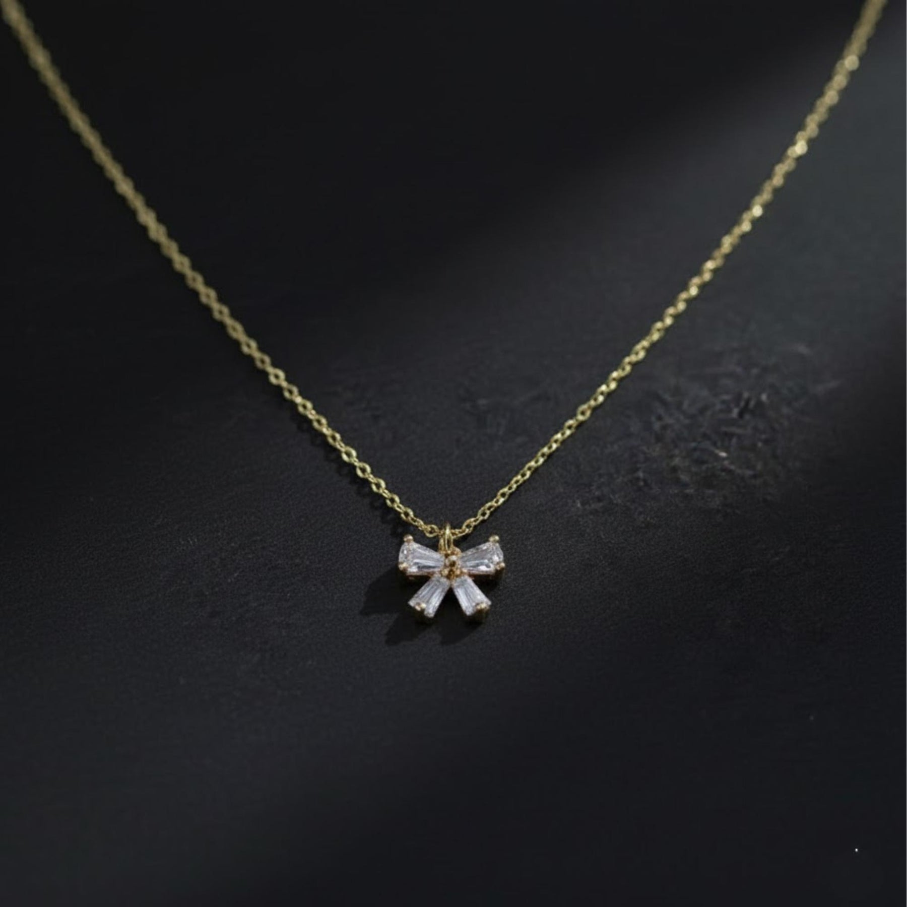 Diamond Bow Necklace, 14K Gold Dainty Ribbon Necklace, Minimalist Sparkly Bow Necklace, Best Friend Gift, Bridesmaid Gift, Birthday Gift