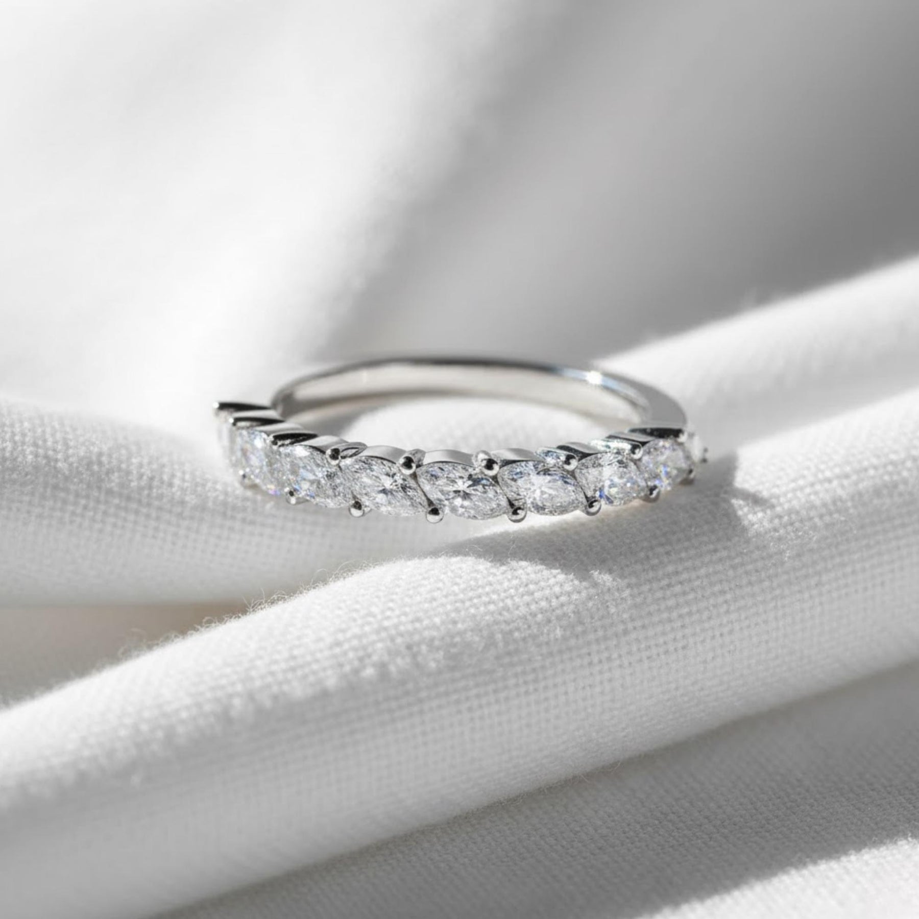 Lab Grown Diamond Half Eternity Ring: 14k Gold Marquise Stacking Band, Marquise Wedding Band, Shared Prong Band, Dainty Jewelry Gift