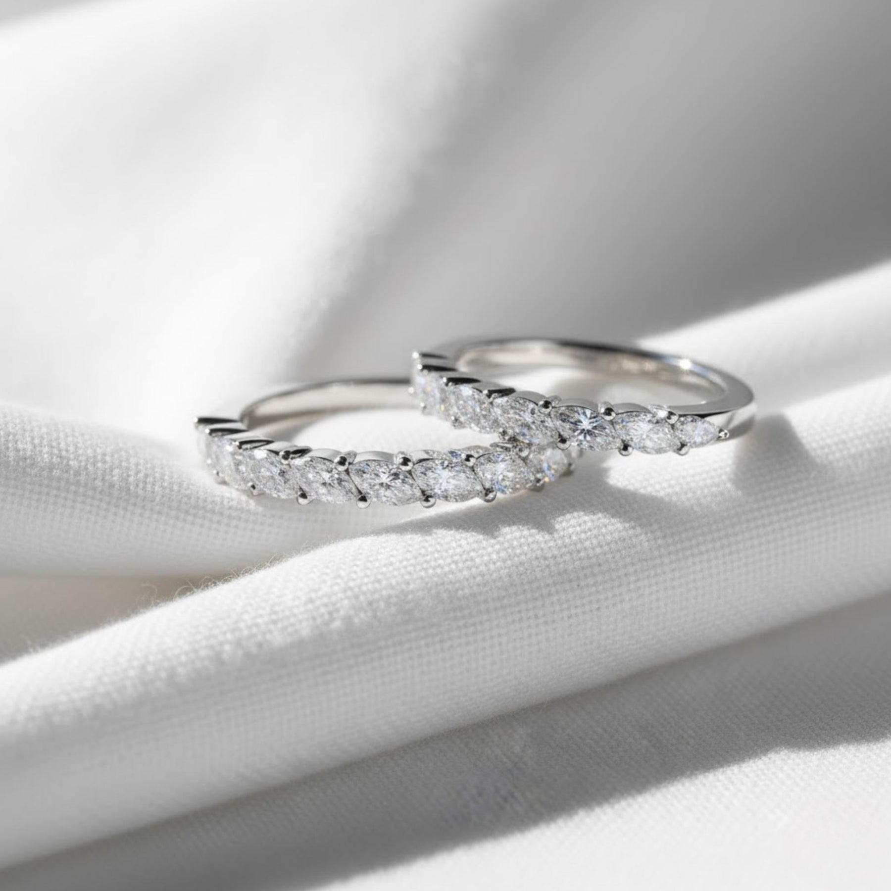Lab Grown Diamond Half Eternity Ring: 14k Gold Marquise Stacking Band, Marquise Wedding Band, Shared Prong Band, Dainty Jewelry Gift