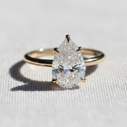 2.5 CT Pear Lab Grown Diamond Solitaire Ring, Handmade Cathedral 14K Gold