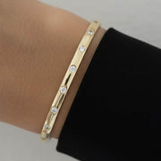 14K Round Diamond Bangle Bracelet, Bezel Setting Diamond Bangle, Gold Bangle Bracelet, Diamond Cuff Bangle, Stacking Diamond Bracelet
