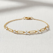 Paperclip Diamond Station Bracelet, Gold Chain Link Bracelet, Lab Create Diamond Accents, Minimalist Design, Subtle Elegance, Selene