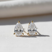 1 CT Pear Lab Grown Diamond Stud Earrings: 14k White Gold 3-Prong