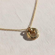 14k Gold Diamond Circle Necklace: Floating Pendant, Circle of Life, Donut Necklace