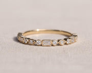 Diamond Wedding Band, 14k Gold 0.17 ctw Emerald & Round Cut Bezel Set Half Eternity Lab Grown Diamond Anniversary Ring, Bridal Ring
