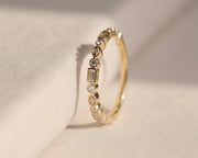 Diamond Wedding Band, 14k Gold 0.17 ctw Emerald & Round Cut Bezel Set Half Eternity Lab Grown Diamond Anniversary Ring, Bridal Ring