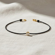 Solitaire Diamond Thread Bracelet, 14k Gold Bezel, Lab Diamond Charm, Black String, Minimalist Jewelry, Gift for Her, Lennox