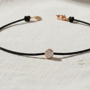 Solitaire Diamond Thread Bracelet, 14k Gold Bezel, Lab Diamond Charm, Black String, Minimalist Jewelry, Gift for Her, Lennox