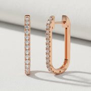 14K Gold and Diamond Huggies, U-Shape Diamond Hoop, Dainty Micro Pave Hoop, Trendy Diamond Huggies, Solid Gold Diamond Huggies