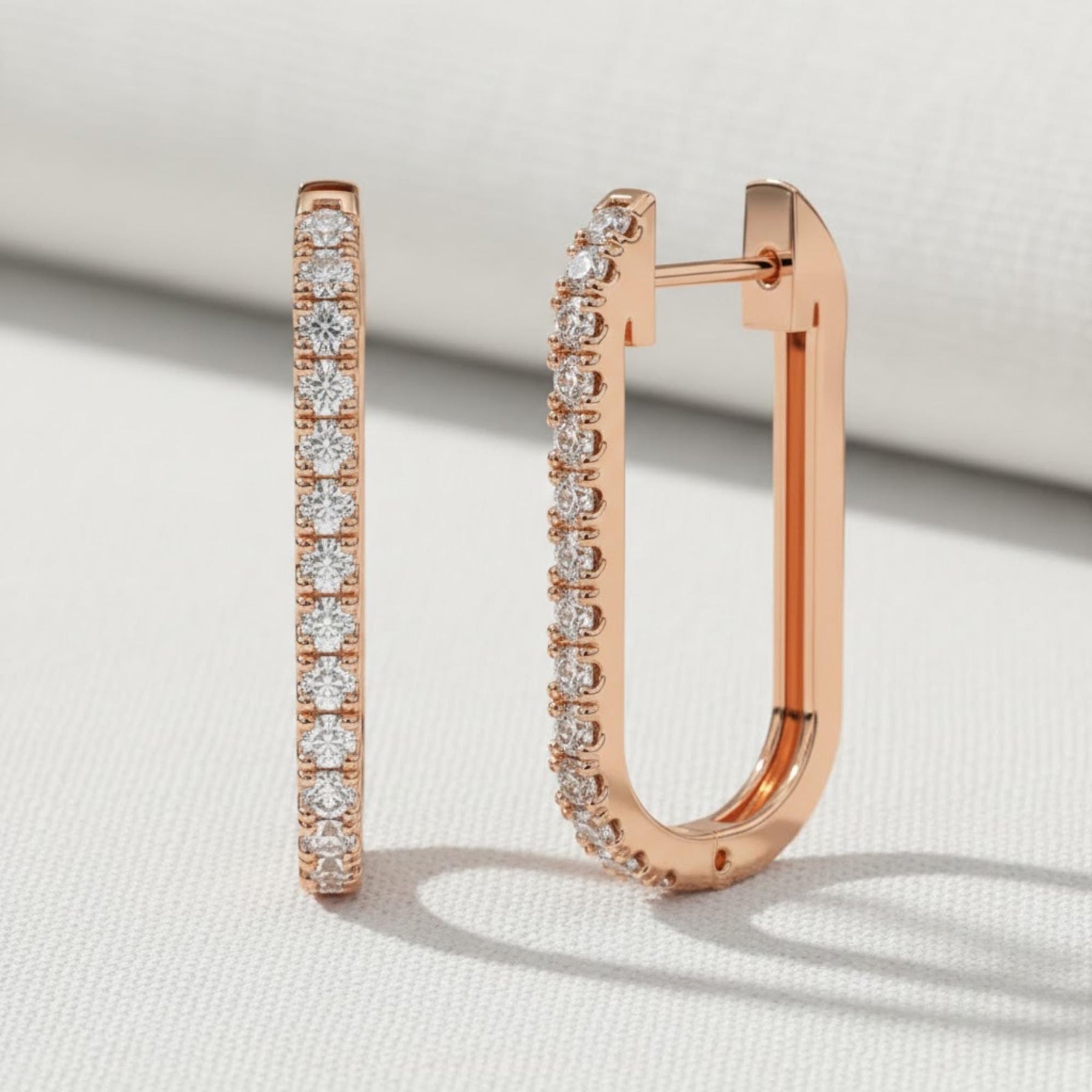14K Gold and Diamond Huggies, U-Shape Diamond Hoop, Dainty Micro Pave Hoop, Trendy Diamond Huggies, Solid Gold Diamond Huggies