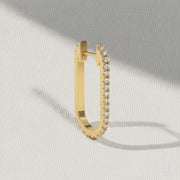 14K Gold and Diamond Huggies, U-Shape Diamond Hoop, Dainty Micro Pave Hoop, Trendy Diamond Huggies, Solid Gold Diamond Huggies