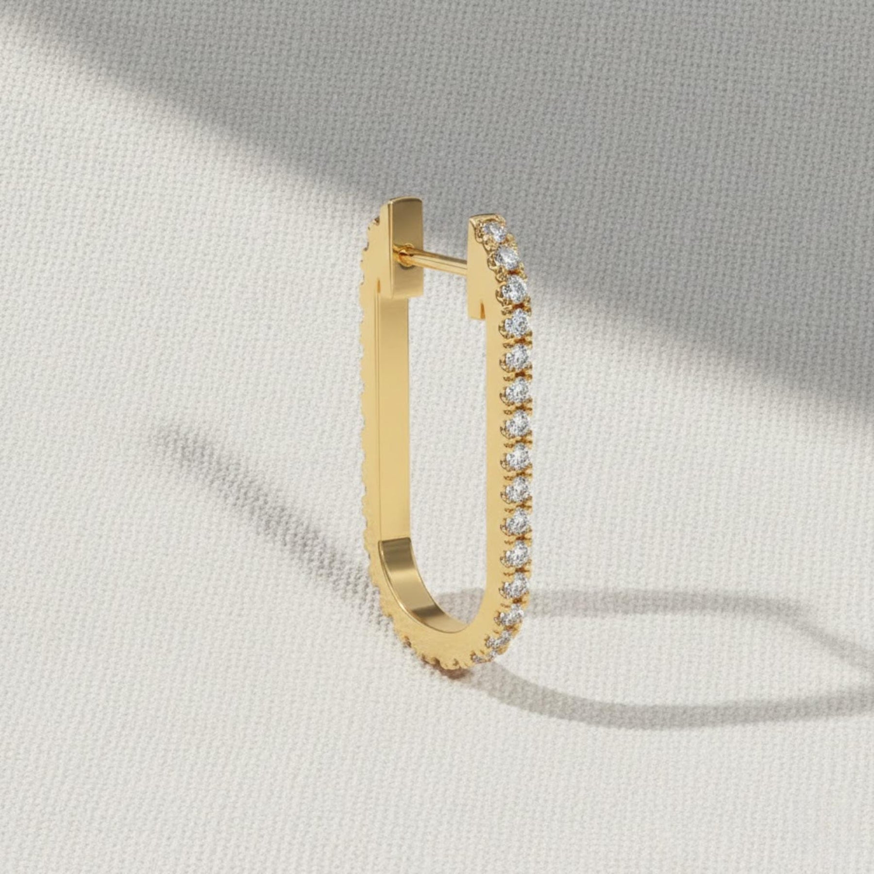 14K Gold and Diamond Huggies, U-Shape Diamond Hoop, Dainty Micro Pave Hoop, Trendy Diamond Huggies, Solid Gold Diamond Huggies