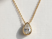 The Elara Pear-Shaped Lab-Grown Diamond Bezel Solitaire Pendant Necklace in 10K or 14K Solid Gold