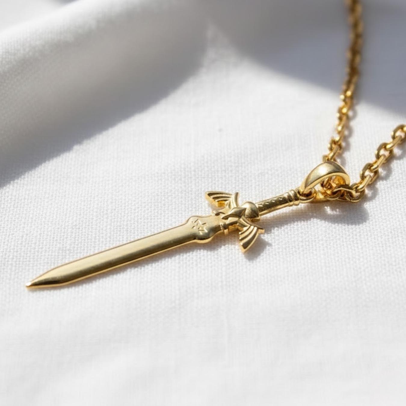 The Aurelian Winged Sword Pendant Necklace in 10K or 14K Solid Gold – Unisex Fine Jewelry