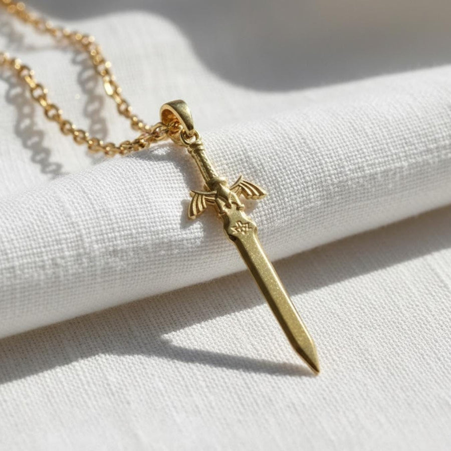 The Aurelian Winged Sword Pendant Necklace in 10K or 14K Solid Gold – Unisex Fine Jewelry