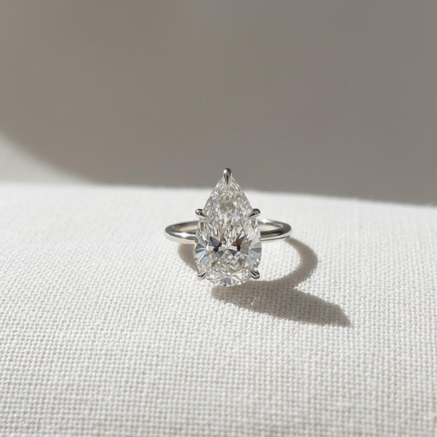 The Aveline 3-Carat Pear-Cut Lab-Grown Diamond Solitaire Engagement Ring in 10K or 14K Solid Gold