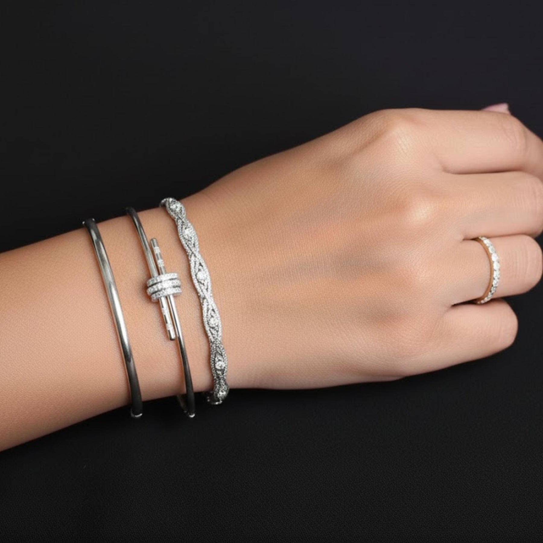2 mm Silver Bangle Bracelet for Women, Round Cut Diamond Bracelet Bangle, Siver Bracelet, Diamond Bangle Bracelet, Gift For Her