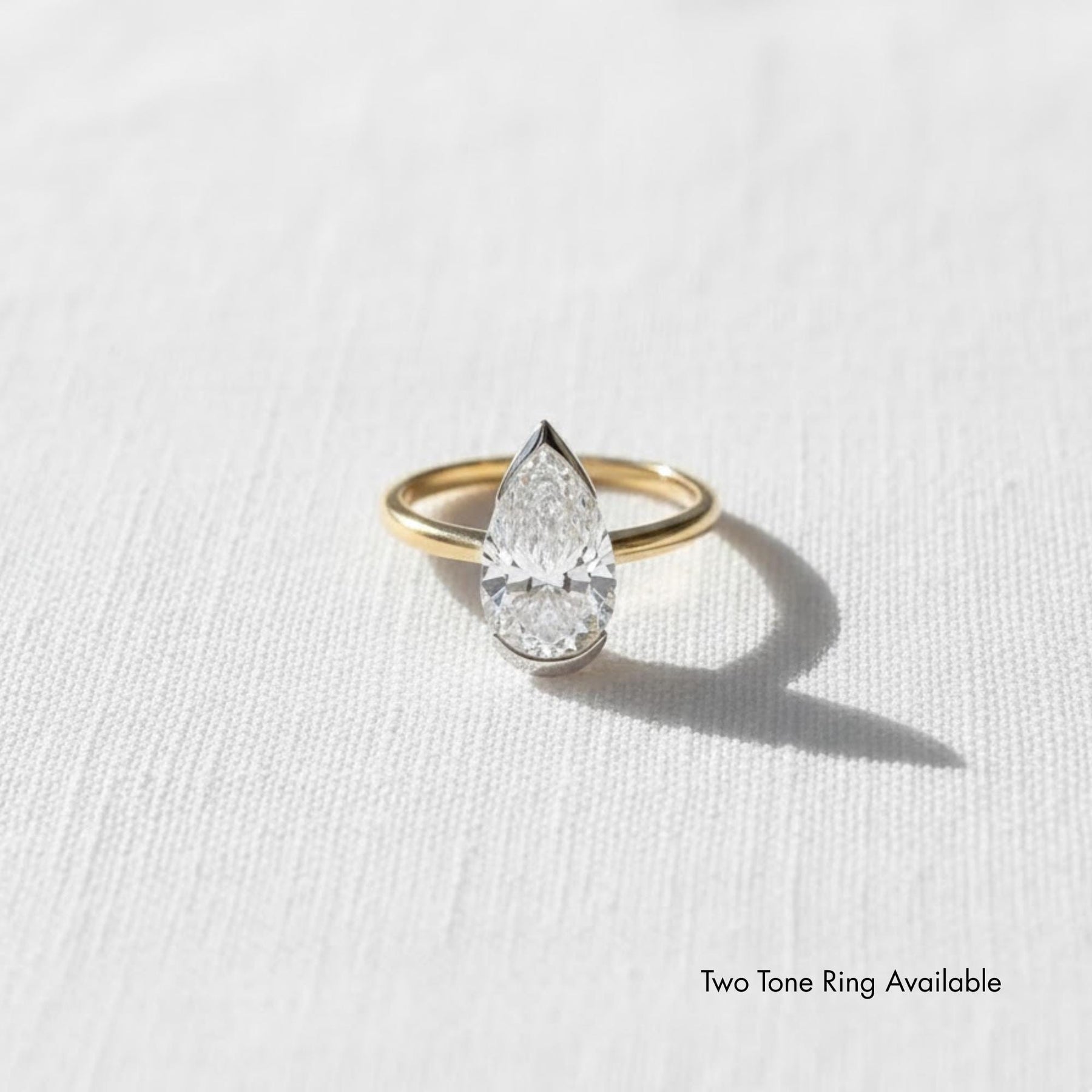 Pear Cut Engagement Ring, Lab Grown Diamond Ring, Wedding Rings for Women, Half Bezel Ring, Handmade Jewelry by Emora Diamonds IGI Certified