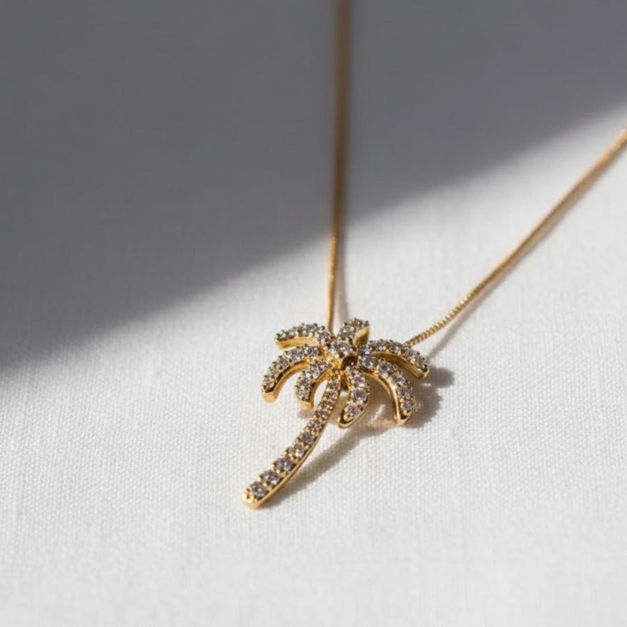 The Solara Pavé Lab-Grown Diamond Palm Tree Pendant Necklace in 10K or 14K Solid Gold
