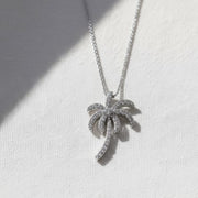 The Solara Pavé Lab-Grown Diamond Palm Tree Pendant Necklace in 10K or 14K Solid Gold