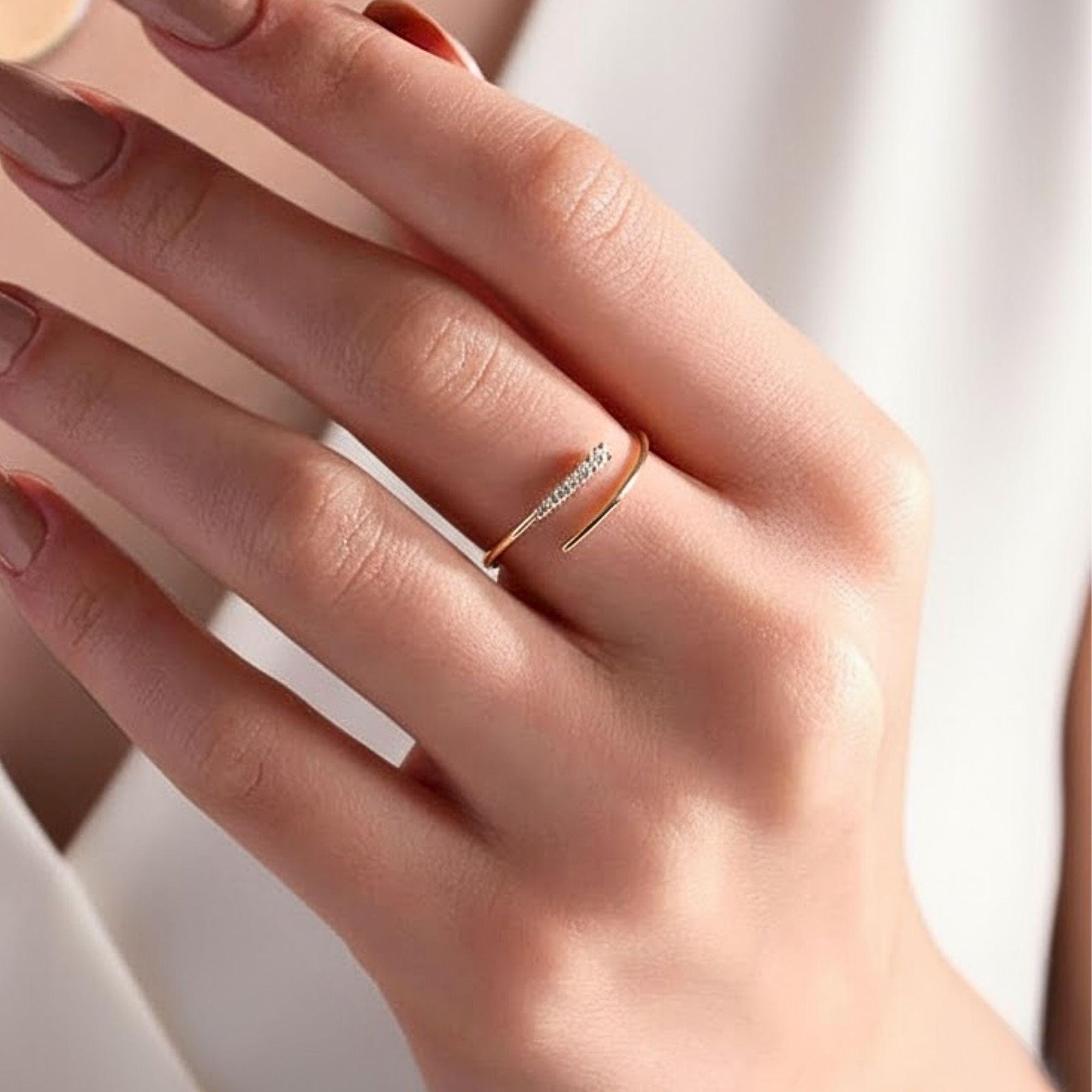 14k Solid Gold Minimalist Bypass Ring Cross Over Ring Thine Engagement Ring Spiral Cuff Ring Lab Diamond Ring Birthday Gift For Her