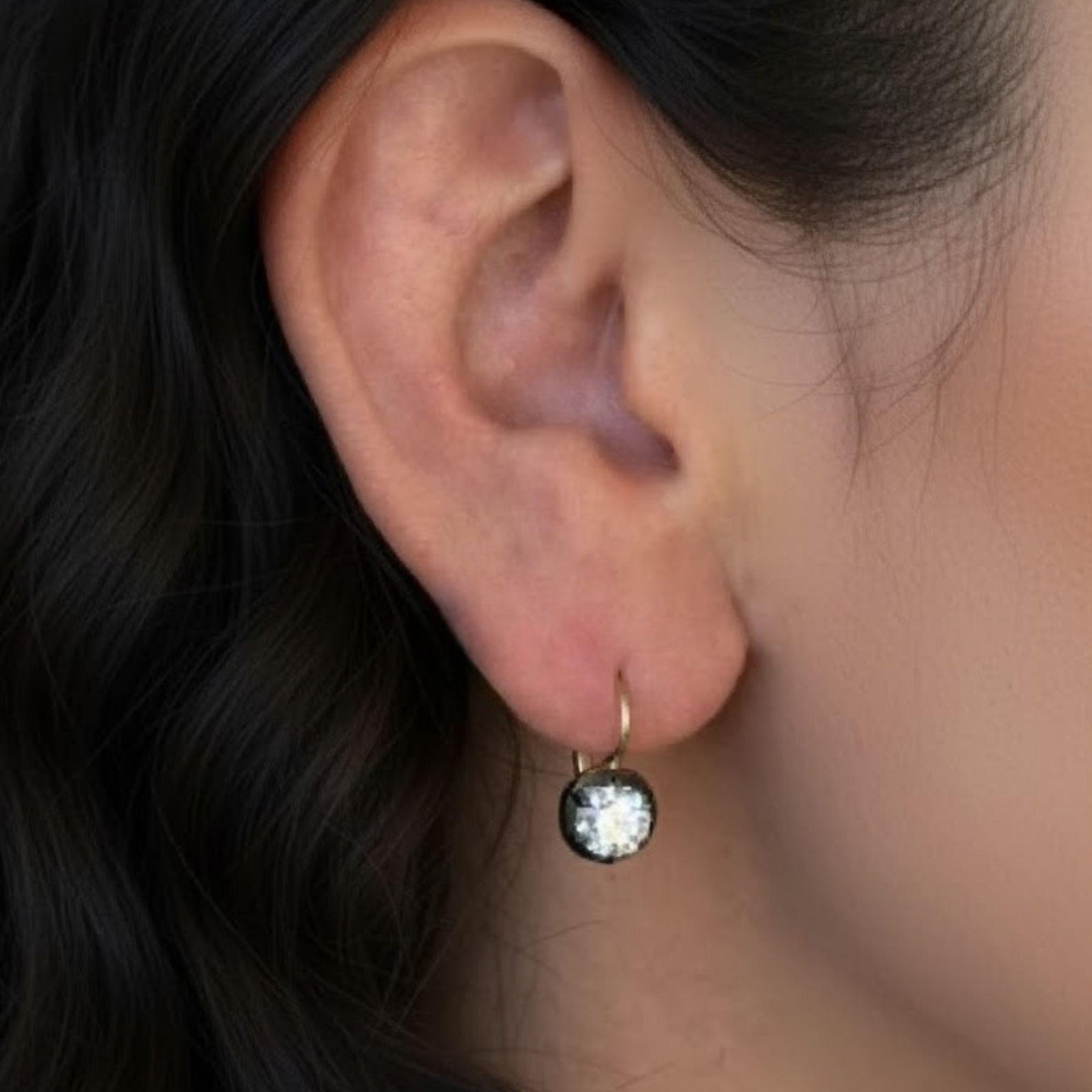 Antique Russian Old Mine Moissanite Drop Dangle Earrings in 14kt Two-Tone Gold Over