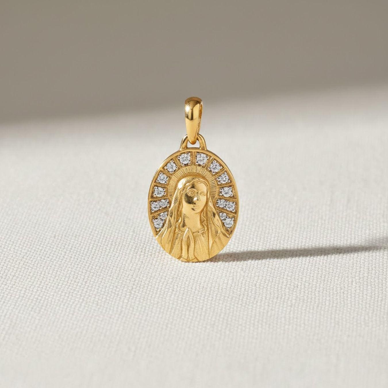 14K Gold Archangel Michael Pendant: 14K Yellow Gold Diamond Necklace