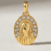 14K Gold Archangel Michael Pendant: 14K Yellow Gold Diamond Necklace