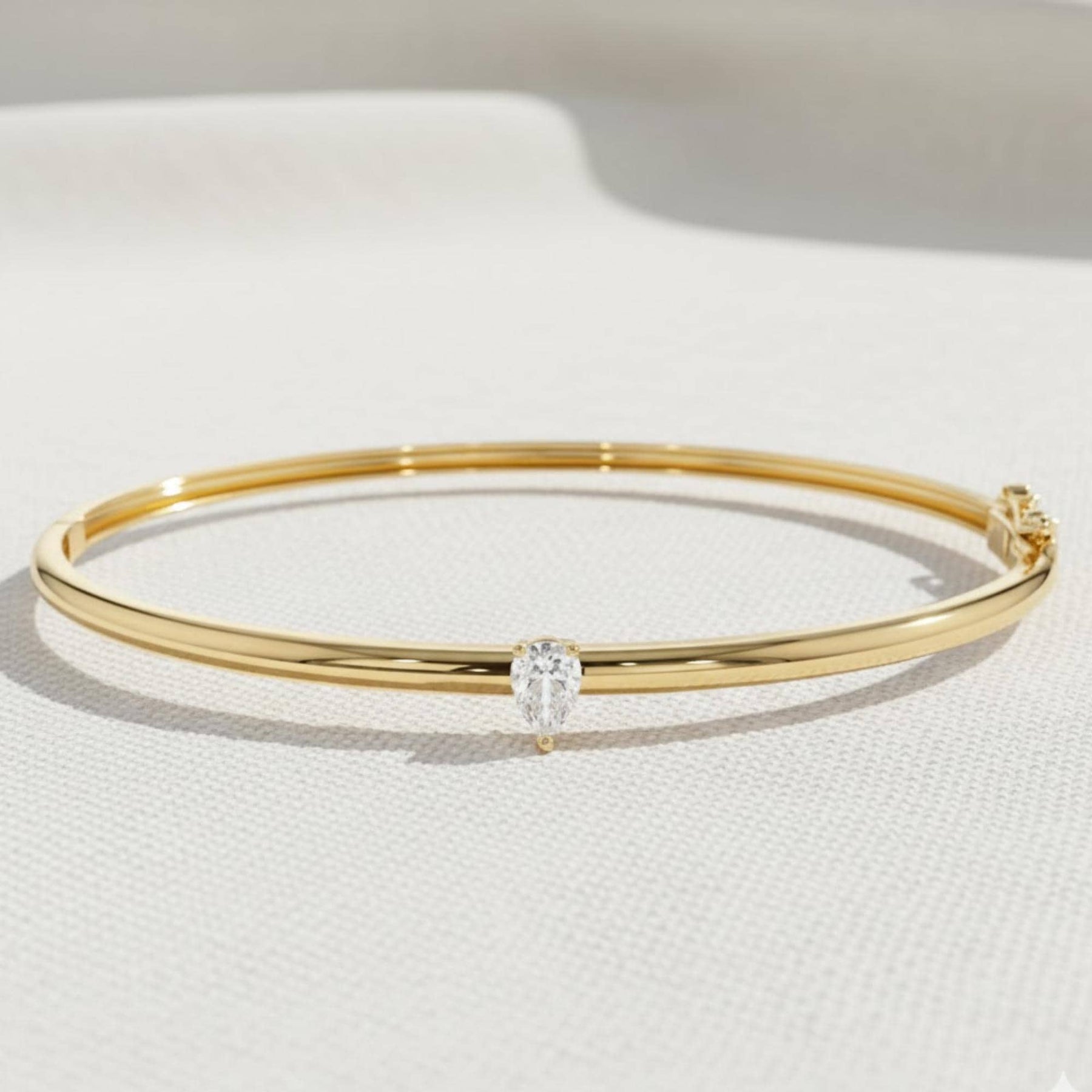 14K Gold Minimalist Bracelet, Pear Shape Solitaire Bangle, Diamond Bangle Bracelet, Tear Drop Bracelet Bangle, Birthday Gift