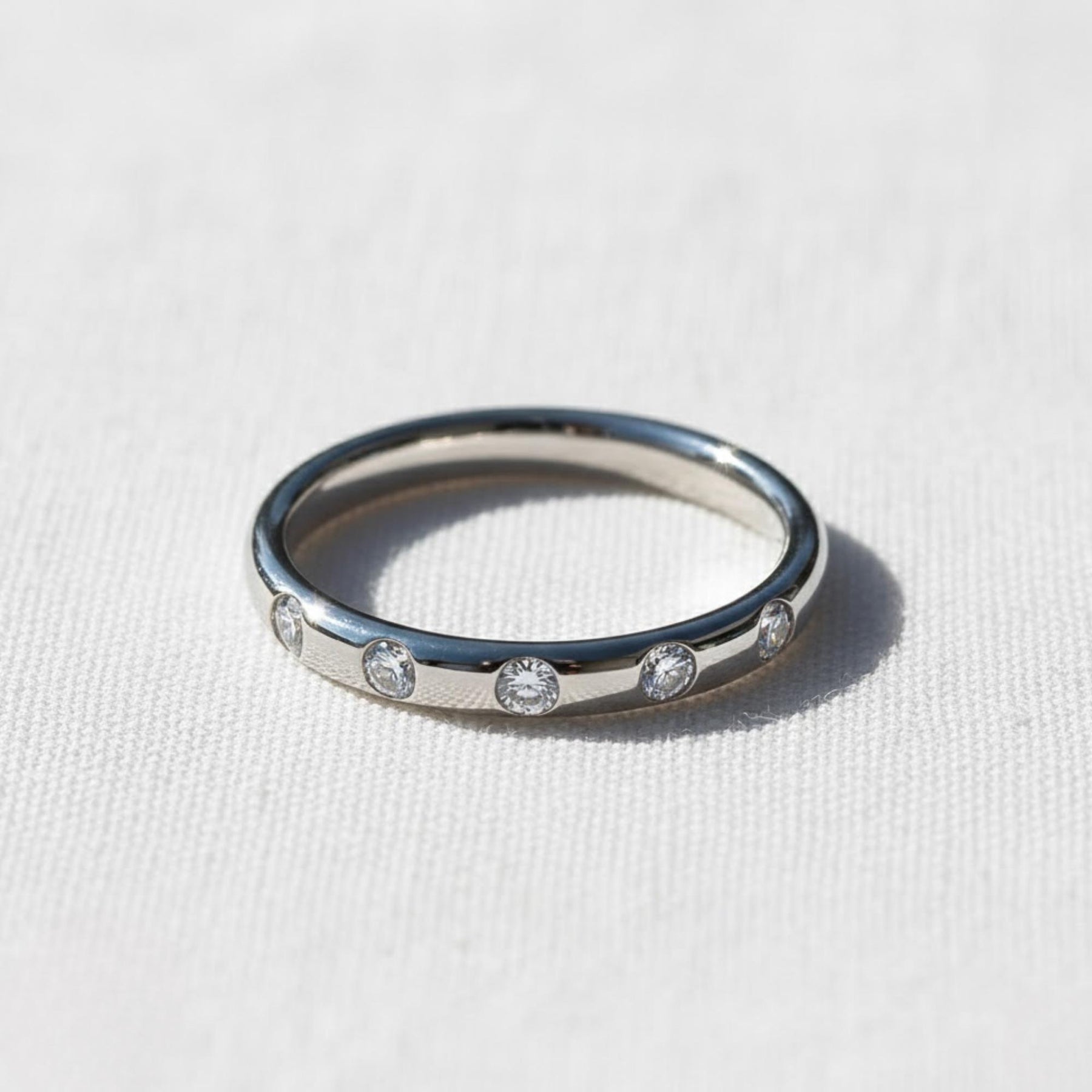 Delicate Flush Set Round Diamond Wedding Band, 14K Gold Round Dome Ring, Wide Round Lab Diamond Band, Anniversary Stacking Ring