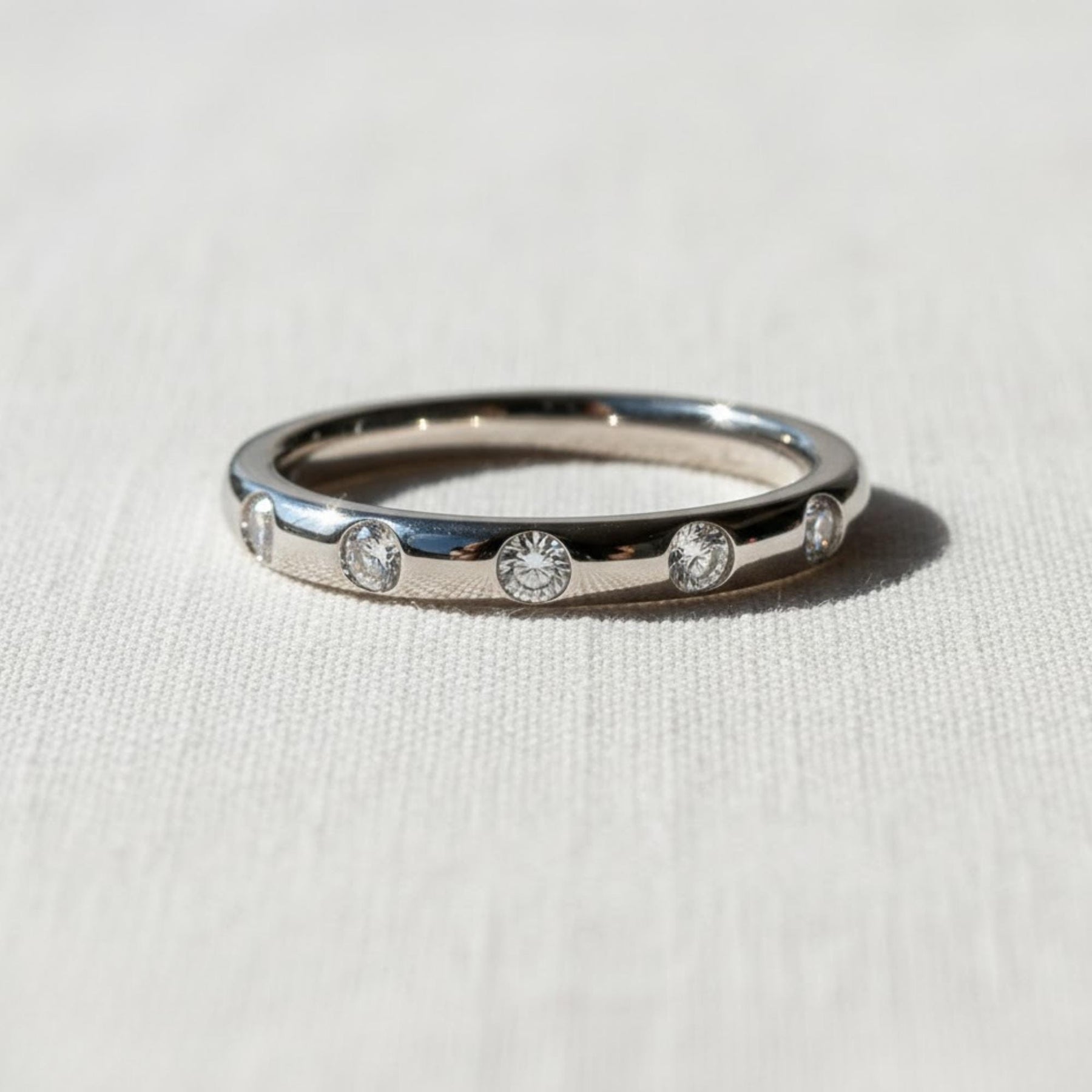 Delicate Flush Set Round Diamond Wedding Band, 14K Gold Round Dome Ring, Wide Round Lab Diamond Band, Anniversary Stacking Ring