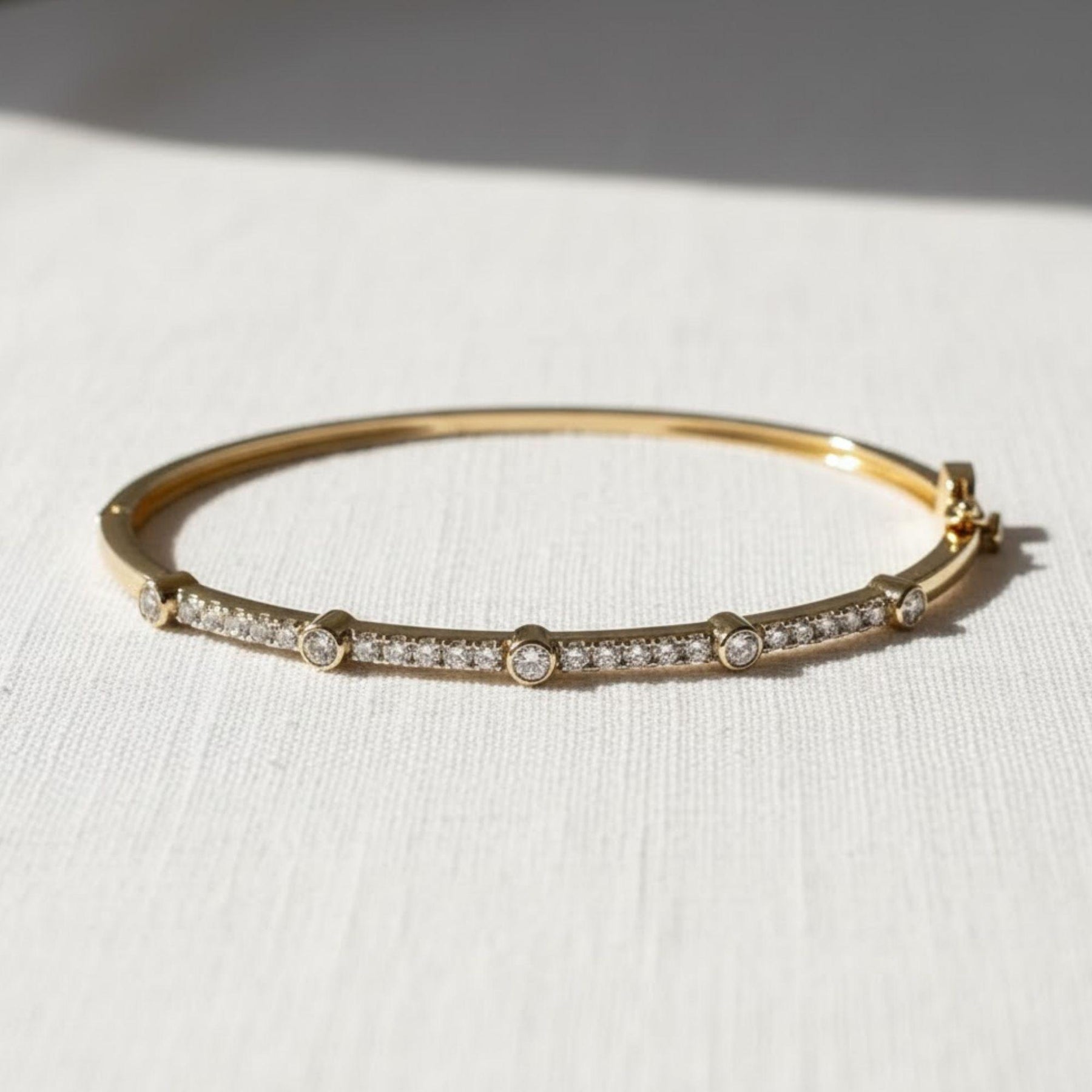 Solid Gold Bangle Bracelet for Women, Round Cut Diamond Bracelet Bangle, Gold Bracelet, Diamond Bangle Bracelet, Gift For Her