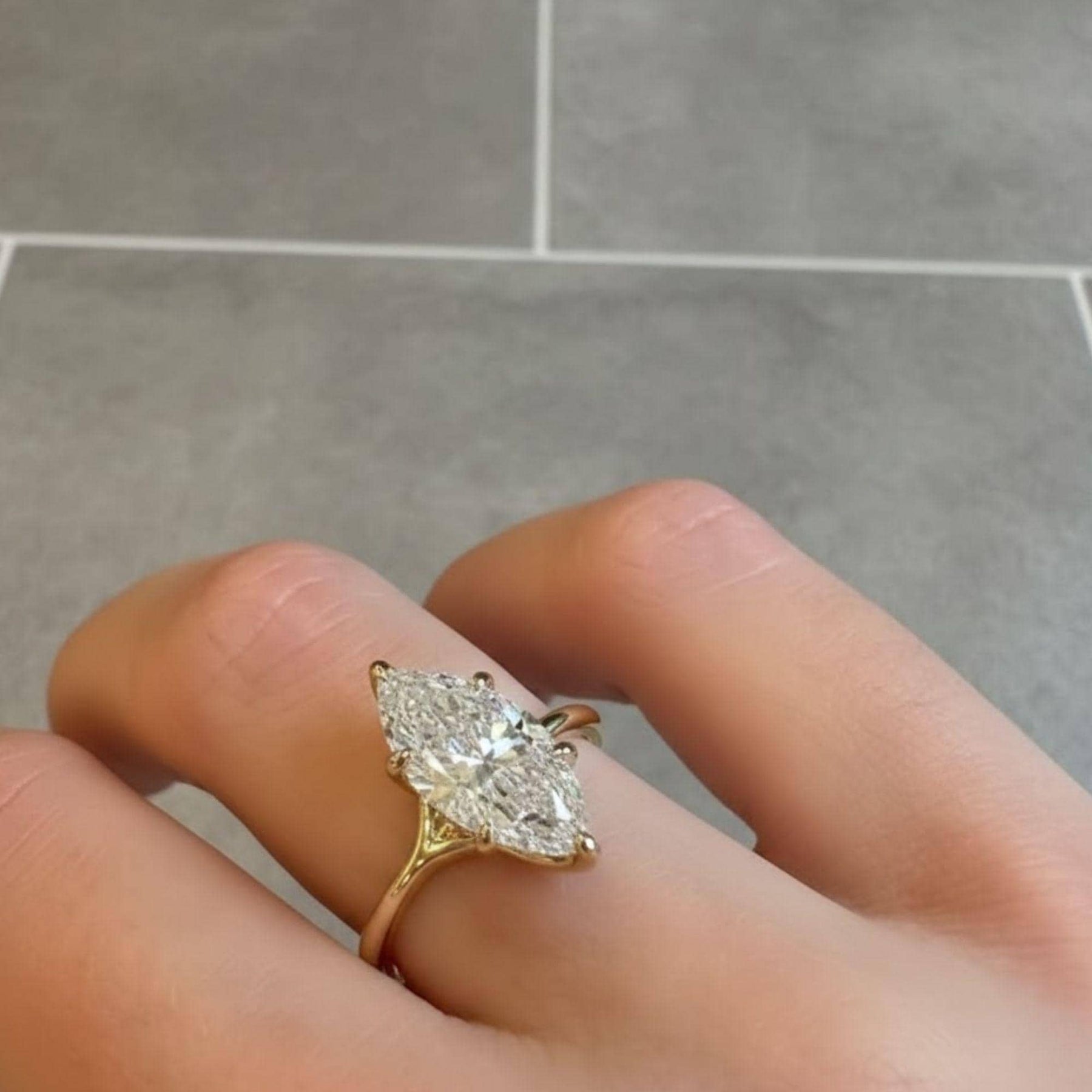 Unique Engagement Ring 14k Gold Marquise Cut Ring with Lab Grown Diamond, Modern Solitaire Engagement Ring, Fine Jewelry for Women