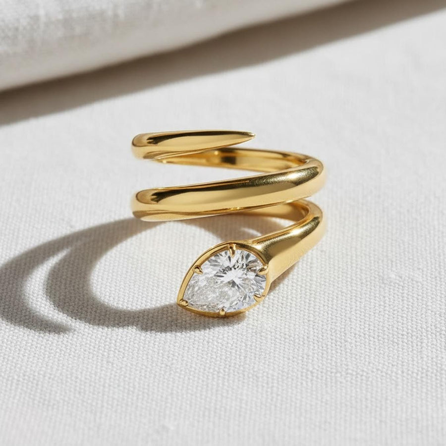 The Serpentine Lab-Grown Diamond Snake Engagement Ring in 10K or 14K Solid Yellow Gold