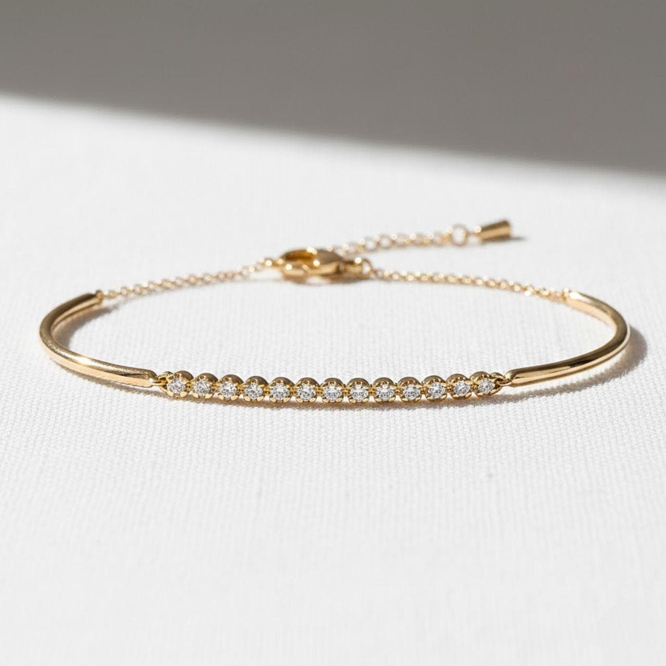 The Verena Minimalist Lab-Grown Diamond Bar Bangle in 10K or 14K Solid Gold