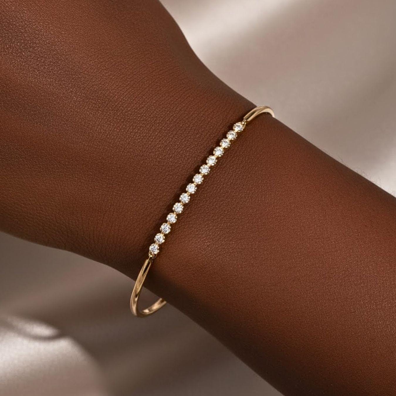 The Verena Minimalist Lab-Grown Diamond Bar Bangle in 10K or 14K Solid Gold