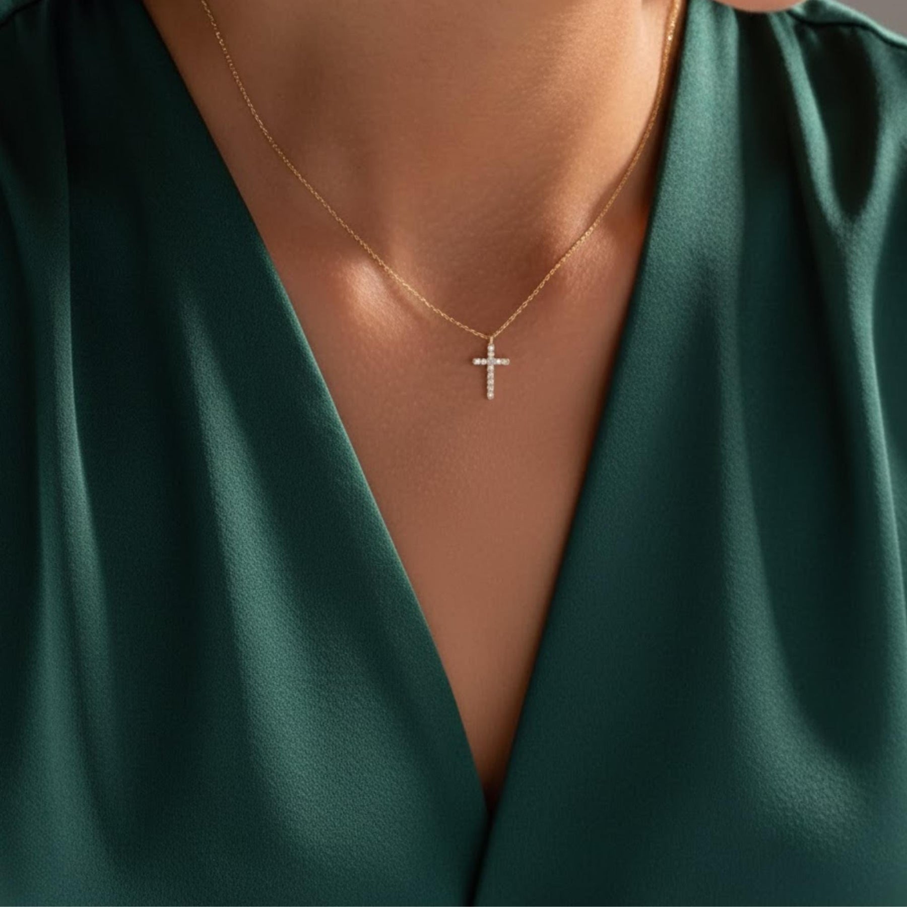 14k Solid Gold Diamond Encrusted Cross Necklace / Silver Cross Necklace with Lab Diamond / Diamond Cross Necklaces for Women