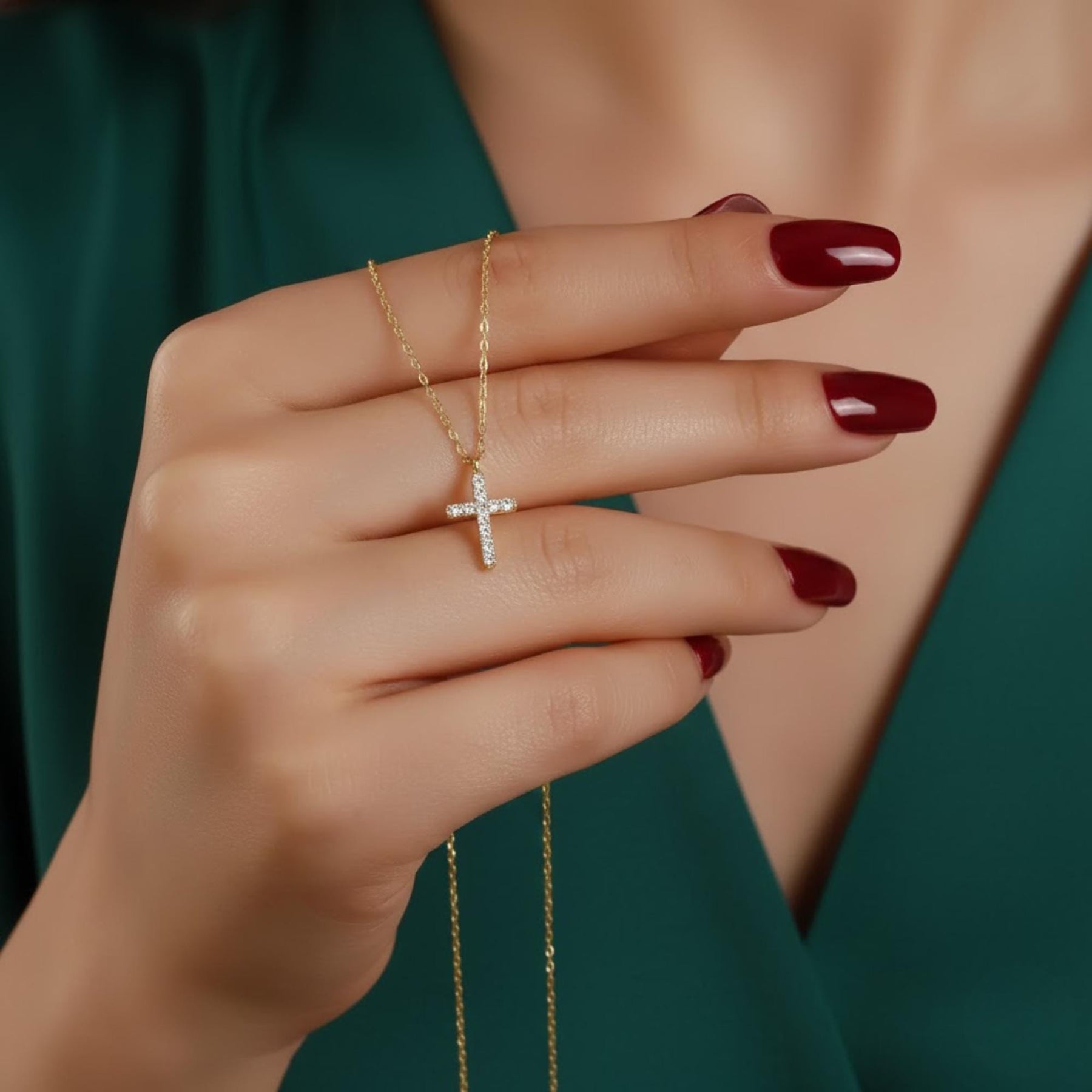 14k Solid Gold Diamond Encrusted Cross Necklace / Silver Cross Necklace with Lab Diamond / Diamond Cross Necklaces for Women