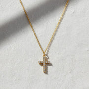 14k Solid Gold Diamond Encrusted Cross Necklace / Silver Cross Necklace with Lab Diamond / Diamond Cross Necklaces for Women