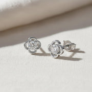 Solid 14K Gold Earrings, Diamond Clover Stud Earrings, Round Lab Diamond Cluster Earrings, Clover Stud Earrings, Cluster Earrings