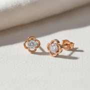Solid 14K Gold Earrings, Diamond Clover Stud Earrings, Round Lab Diamond Cluster Earrings, Clover Stud Earrings, Cluster Earrings